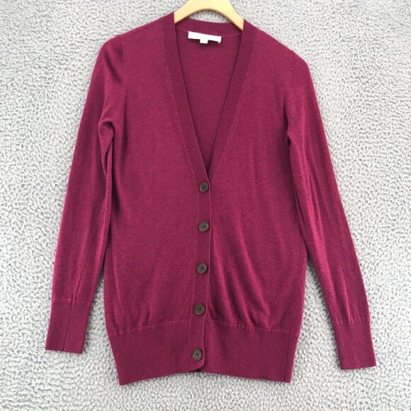 LOFT Sweater Womens Extra Small Pink Wool Blend Cardigan Button Up V Neck Casual - Picture 1 of 9